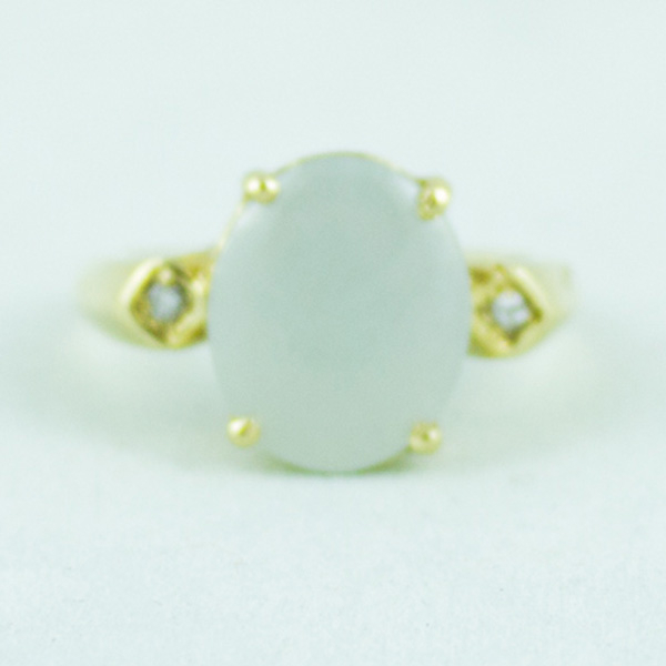White Jadeite jade Ring 2 diamonds