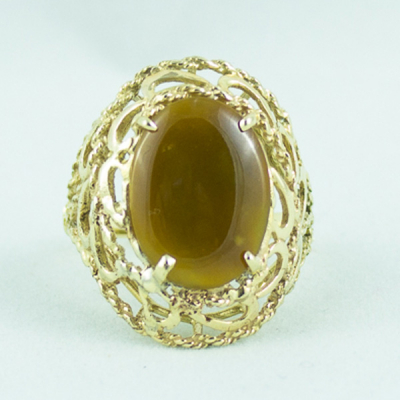 Orange Jadeite Jade Ring 14 K Gold